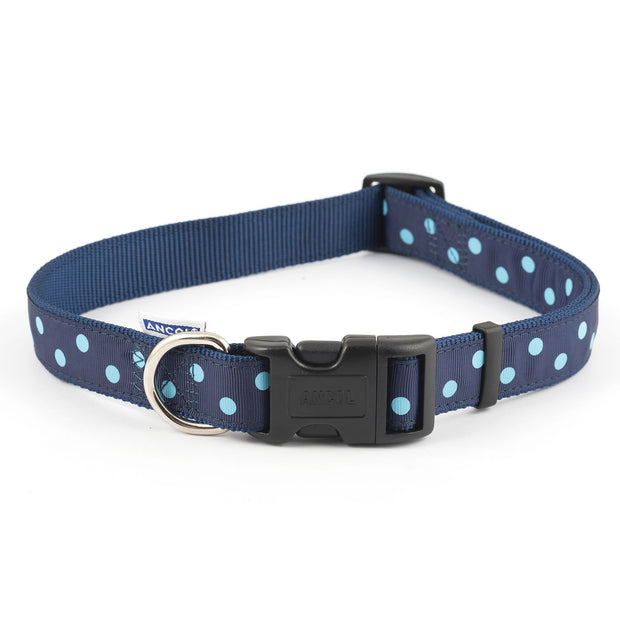 Ancol Dog Collar Size 5-9 (45-70cm) Ancol Patterned Collection Dog Collar Navy/Polka Dot