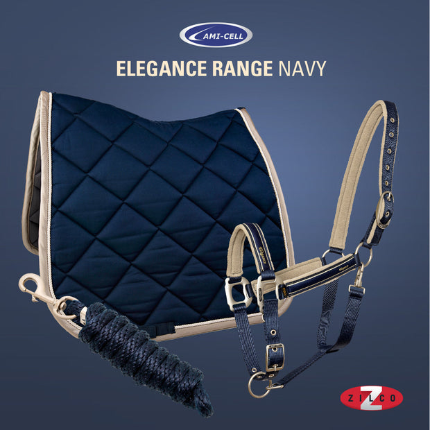 Lami-Cell Headcollar Navy / Cob Lami-Cell Elegance Dressage Saddlecloth, Halter and Lead Rope Set