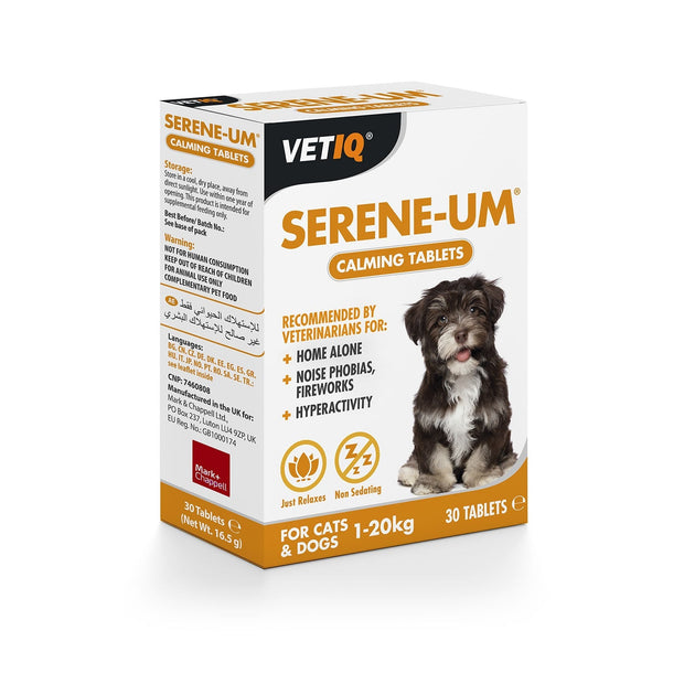 Mark & Chappell Dog Supplements 30 Pack Vetiq Serene-Um Calming Tablets For Cats & Dogs 1-20Kg