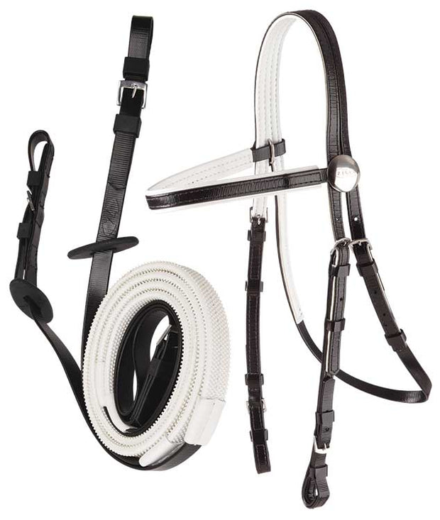 Zilco Black/White Zilco Race Bridle with Buckle Reins Set White Grips