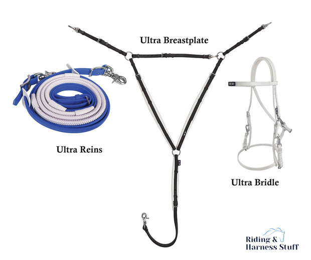 Zilco White / Royal / Black Zilco Ultra Endurance Complete Set -  Bridle, Reins, Breastplate Mix n Match