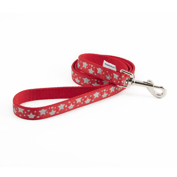 Ancol Dog Lead Ancol Patterned Collection Dog Lead Reflective Star Red
