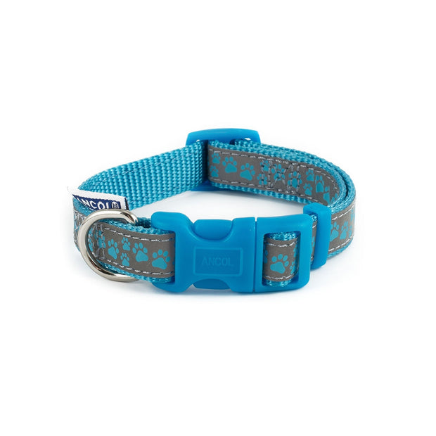 Ancol Dog Collar Size 1-2 (20-30cm) Ancol Patterned Collection Dog Collar Reflective Paw Blue