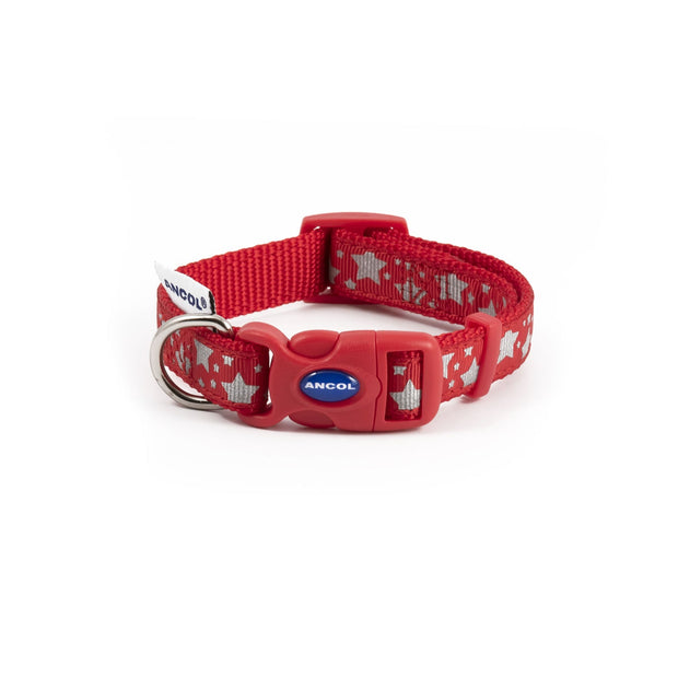 Ancol Dog Collar Size 1-2 (20-30cm) Ancol Patterned Collection Dog Collar Reflective Star Red