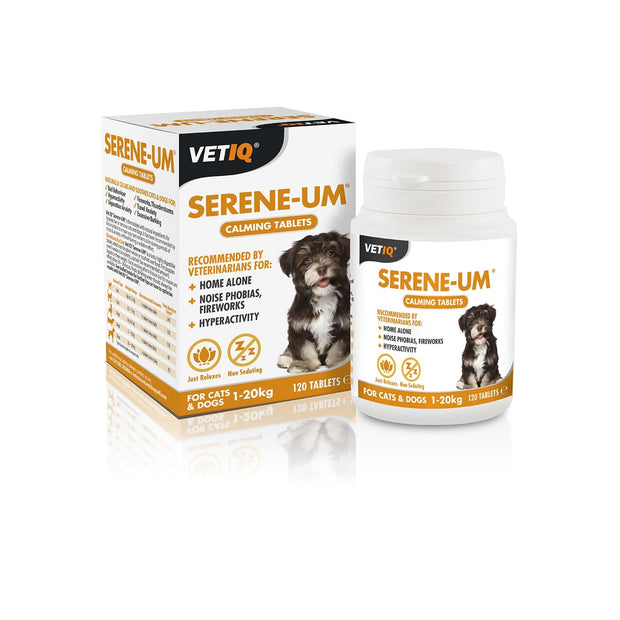 Mark & Chappell Dog Supplements 120 Pack Vetiq Serene-Um Calming Tablets For Cats & Dogs 1-20Kg