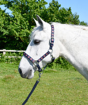 Rhinegold Headcollar & Lead Navy Aztec / Pony Rhinegold Aztec Padded Headcollar And Matching Lead Rope Set CLEARANCE