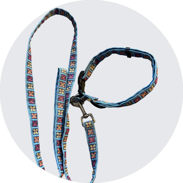 Riding & Harness Stuff Dog Collar Blue / Small Dog Lead and Collar Flower Pattern