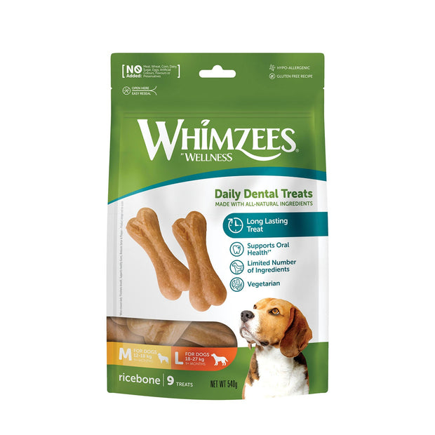 Whimzees Dog Treat Medium 9 Treats Whimzees Rice Bone Treat Pack
