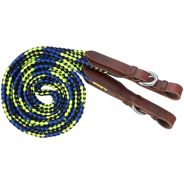 Zilco Reins Black/Royal/Neon Green Tough1 7ft Flat Braided Trail Reins