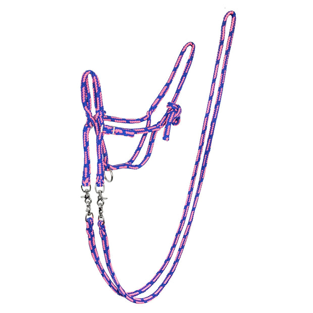 Zilco Headcollar Blue/Pink / Small Rope Halter with Reins