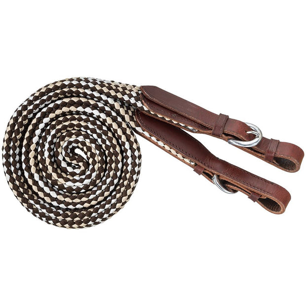 Zilco Reins Brown/Tan/White Tough1 7ft Flat Braided Trail Reins