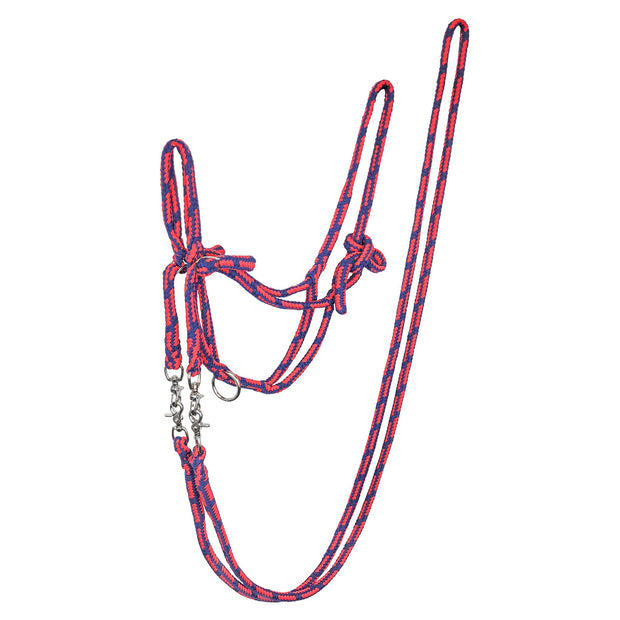 Zilco Headcollar Navy/Red / Small Rope Halter with Reins