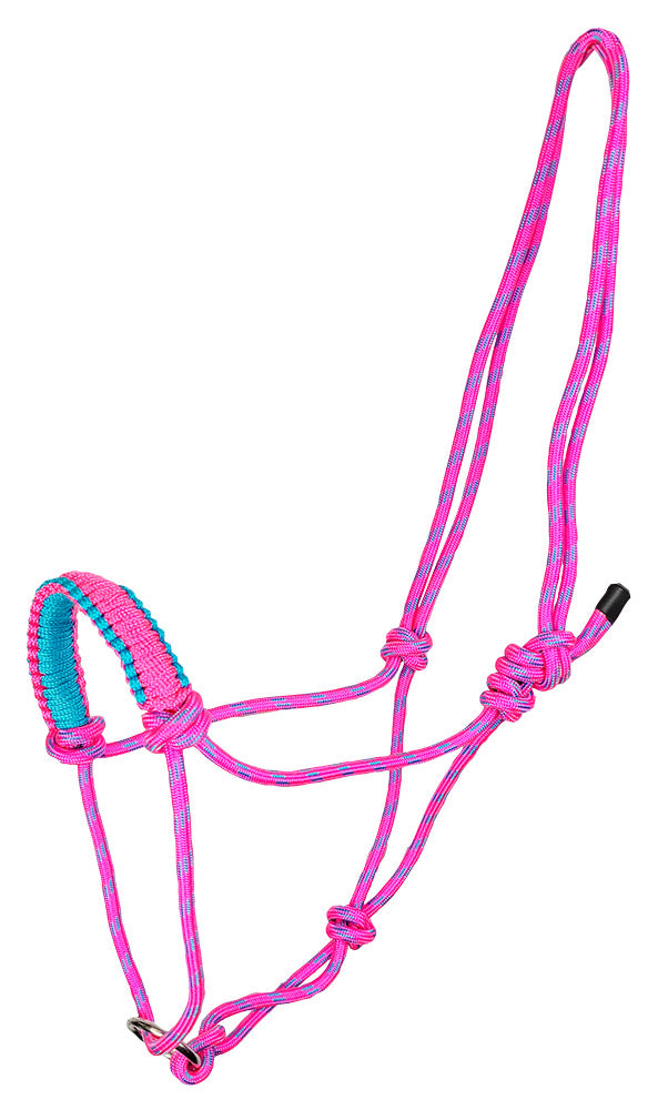 Zilco Headcollar Pink/Light Blue / Cob Knotted Halter with Ring