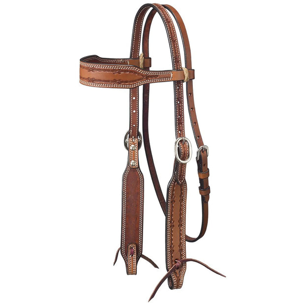Zilco Bridle Royal King Barbed Wire Tooled Wide Browband Headstall