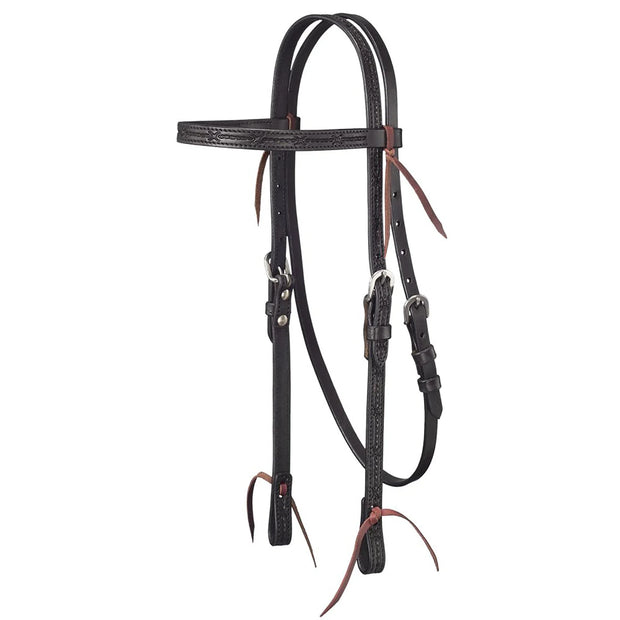 Zilco Bridle Royal King Barbed Wire Tooled Wide Browband Headstall Black