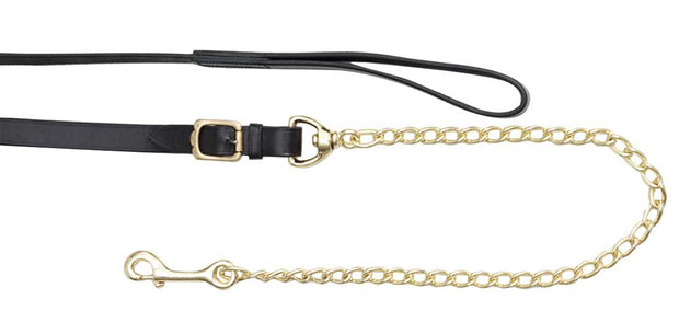 Aintree Lead Rope Black Leather Lead - 18" Solid Brass Chain