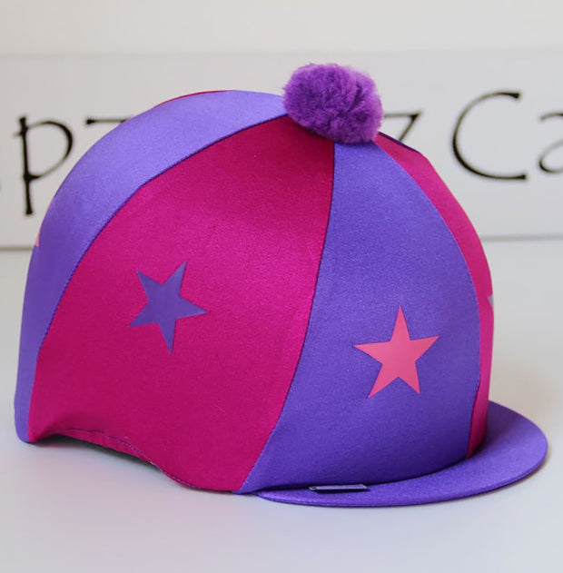 Capz Cerise/Purple Capz Motif Cap Cover Lycra Starz & Pom Pom