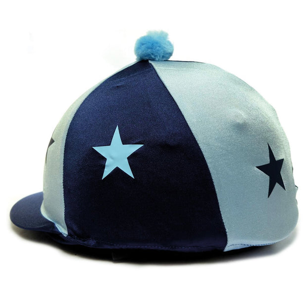 Capz Navy/Pale Blue Capz Motif Cap Cover Lycra Starz & Pom Pom
