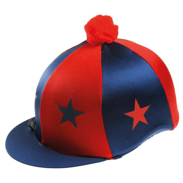 Capz Navy/Red Capz Motif Cap Cover Lycra Starz & Pom Pom