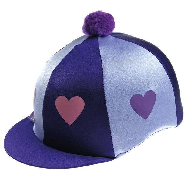 Capz Purple/Lilac Capz Motif Cap Cover Lycra Heartz & Pom Pom