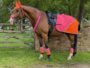 Equisafety Shetland - Up to 11.2hh Stable Rug 5.3ft Multi Coloured Waterproof Hi Viz Horse Sheet Pink/Orange