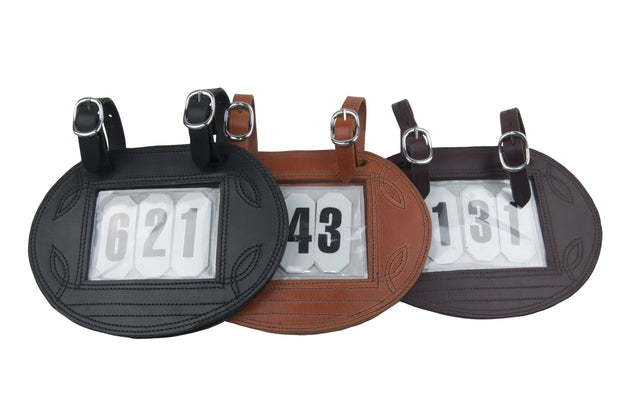 Ideal 3 numbers / Black Ideal Oval Vehicle Number Holder Leather