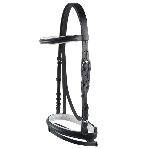 Ideal Bridle Mini / Black/White Ideal Leather Riding Bridle with Flash Noseband