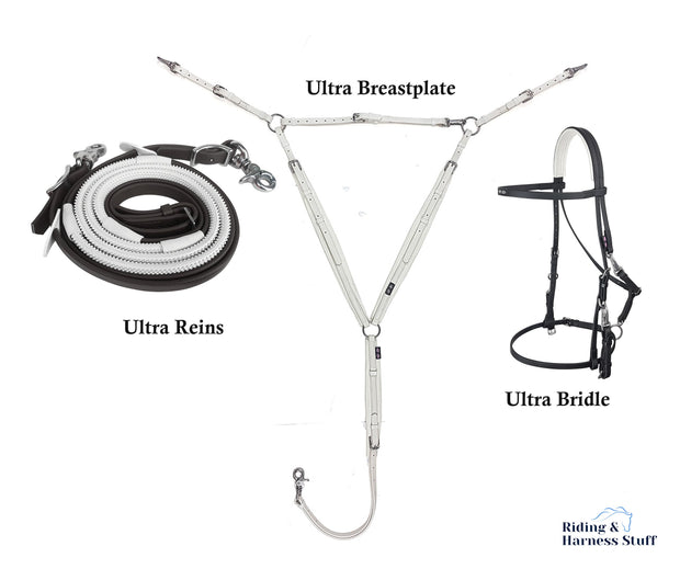 Zilco Black / Black / White Zilco Ultra Endurance Complete Set -  Bridle, Reins, Breastplate Mix n Match