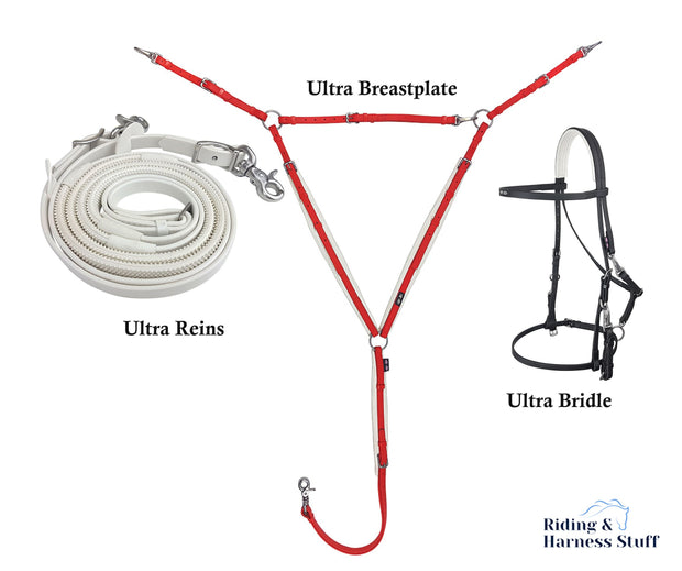 Zilco Black / White / Red Zilco Ultra Endurance Complete Set -  Bridle, Reins, Breastplate Mix n Match