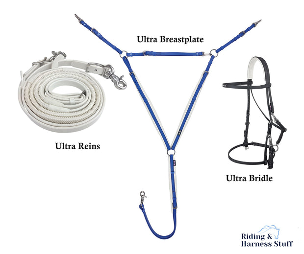 Zilco Black / White / Royal Zilco Ultra Endurance Complete Set -  Bridle, Reins, Breastplate Mix n Match