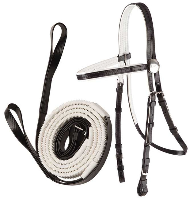 Zilco Black Zilco Race Bridle with Loop End Reins Set White Grips