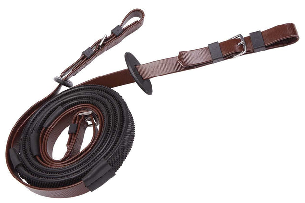 Zilco Brown Zilco 19mm Rein Buckle End Race Reins Black Grip Small Pimple