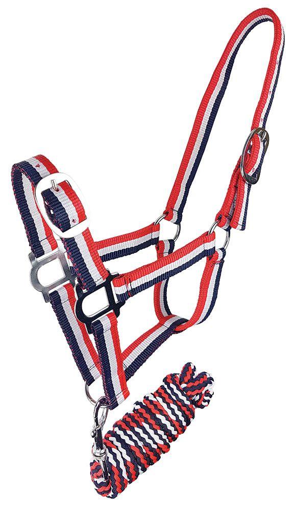 Zilco Headcollar & Lead Cob / Red/White/Blue Brite Headcollar and Lead Rope