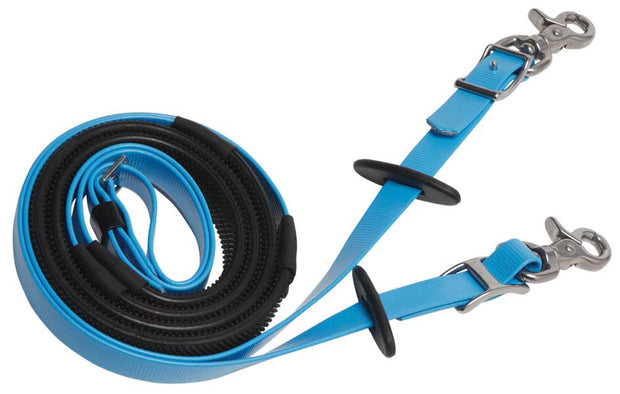 Zilco Reins Cyan Blue Endurance Reins - Deluxe Small Pimple Grip Stainless Steel Fittings