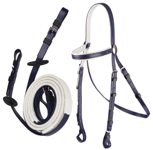 Zilco Navy/White Zilco Race Bridle with Buckle Reins Set White Grips