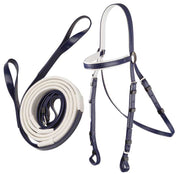 Zilco Navy Zilco Race Bridle with Loop End Reins Set White Grips
