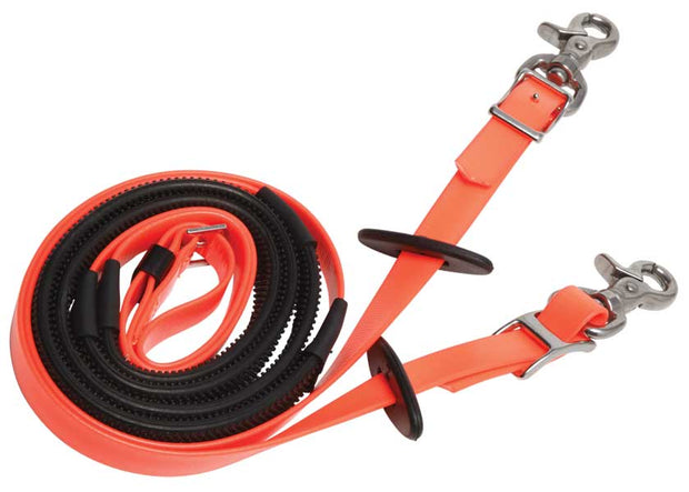 Zilco Reins Orange Endurance Reins - Deluxe Small Pimple Grip Stainless Steel Fittings