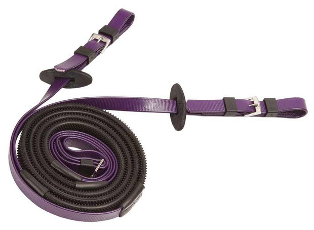Zilco Purple Zilco 16mm Rein Buckle End Race Reins Black Grip Small Pimple