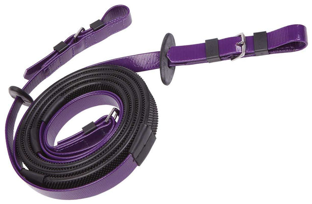 Zilco Purple Zilco 19mm Rein Buckle End Race Reins Black Grip Small Pimple