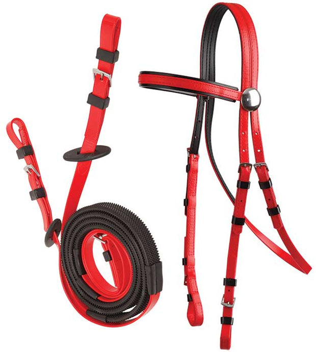Zilco Red Zilco Race Bridle with Buckle Reins Set Black Grips