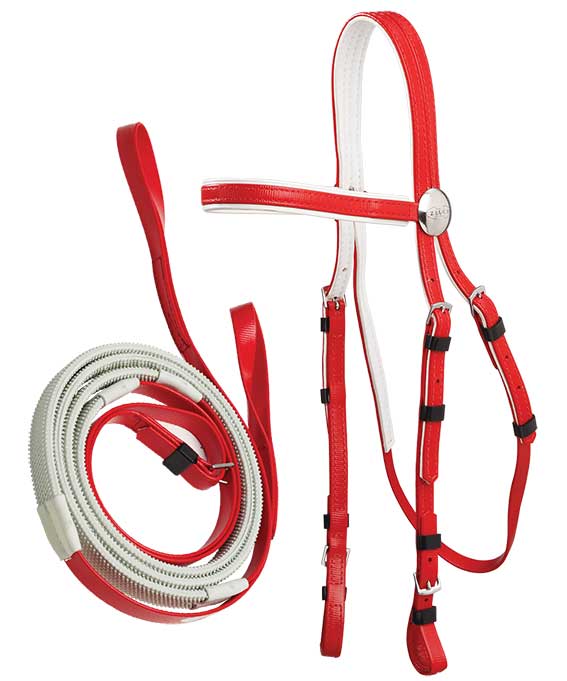 Zilco Red Zilco Race Bridle with Loop End Reins Set White Grips