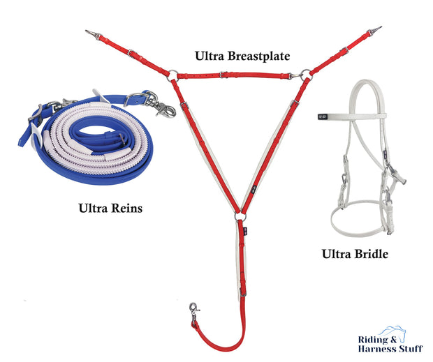 Zilco White / Royal / Red Zilco Ultra Endurance Complete Set -  Bridle, Reins, Breastplate Mix n Match