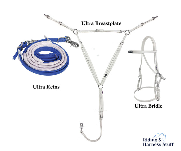 Zilco White / Royal / White Zilco Ultra Endurance Complete Set -  Bridle, Reins, Breastplate Mix n Match