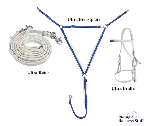 Zilco White / White / Royal Zilco Ultra Endurance Complete Set -  Bridle, Reins, Breastplate Mix n Match