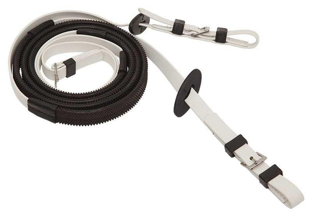 Zilco White Zilco 16mm Rein Buckle End Race Reins Black Grip Small Pimple