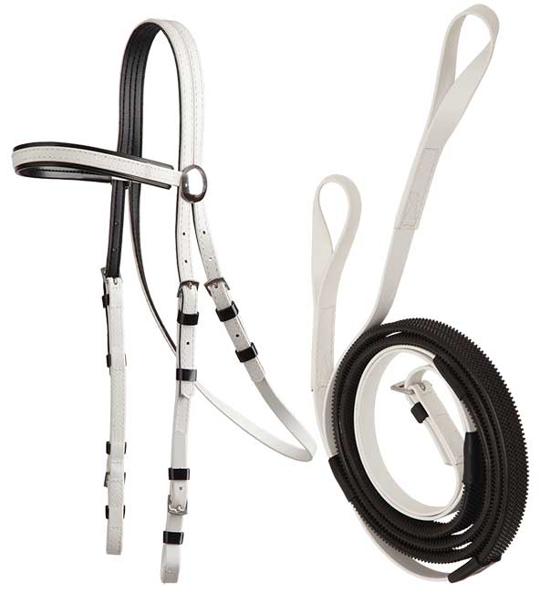 Zilco White Zilco Race Bridle with Loop End Reins Black Grips